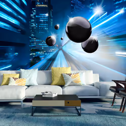 Planete Discount PD13218-400-280, Papier peint non tissé, Noir, Bleu, Blanc, Blanc, Noir, Bleu, 120 g/m², Time &amp; Space, 4 ...
