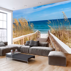 Planete Discount PD14575-400-280, Papier peint non tissé, Beige, Bleu, Beige, Bleu, 120 g/m², Summer at the Seaside, 4000 mm