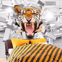 Planete Discount PD14133-200-140, Papier peint non tissé, Orange, Blanc, Orange, Blanc, Tiger Jump, 2000 mm, 50 cm