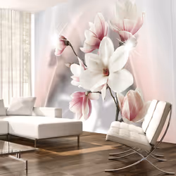 Planete Discount PD13745-100-70, Papier peint non tissé, Gris, Rose, Blanc, Gris, Blanc, Rose, 120 g/m², White magnolias, 100 ...