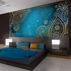 Planete Discount PD14148-400-280, Papier peint non tissé, Noir, Or, Turquoise, Noir, Turquoise, Doré, Oriental wings, 4000 mm ...