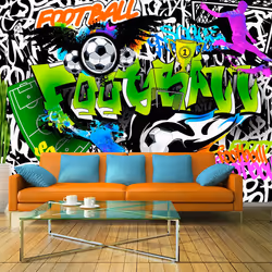 Planete Discount PD14753-350-245, Papier peint non tissé, Multicolore, Colorful, 120 g/m², Football Graffiti, 3500 mm