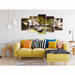 Tableau Zen Lilies and Stones (5 Parts) Wide Green - PD12529-200-100