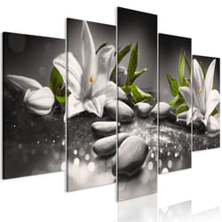 Tableau Zen Lilies and Stones (5 Parts) Wide Grey - PD12530-200-100