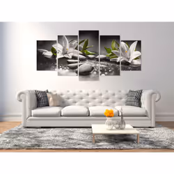 Tableau Zen Lilies and Stones (5 Parts) Wide Grey - PD12530-200-100