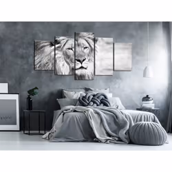 Tableau The King of Beasts 5 Pièces Wide Black and White - PD8243-200-100