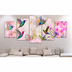 Tableau Colourful Hummingbirds 5 Pièces Wide Pink - PD8253-200-100