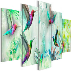 Tableau Colourful Hummingbirds 5 Pièces Wide Green - PD8254-200-100