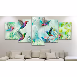 Tableau Colourful Hummingbirds 5 Pièces Wide Green - PD8254-200-100