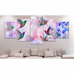 Tableau Colourful Hummingbirds 5 Pièces Wide Violet - PD8255-200-100