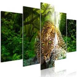 Tableau Leopard Lying 5 Pièces Wide Green - PD8256-200-100