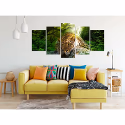 Tableau Leopard Lying 5 Pièces Wide Green - PD8256-200-100