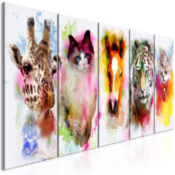 Tableau Watercolour Animals 5 Pièces Narrow - PD8260-225-90