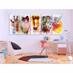 Tableau Watercolour Animals 5 Pièces Narrow - PD8260-225-90
