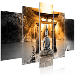 Tableau Zen Buddha Smile (5 Parts) Wide Orange - PD12564-200-100