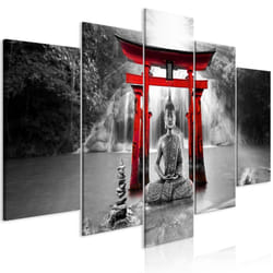Tableau Zen Buddha Smile (5 Parts) Wide Red - PD12565-200-100