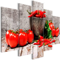 Tableau Nature morte Red Vegetables (5 Parts) Concrete Wide - PD11840-200-100