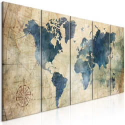 Tableau Cartes du monde Retro Map (5 Parts) Narrow - PD11557-225-90