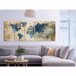 Tableau Cartes du monde Retro Map (5 Parts) Narrow - PD11557-225-90