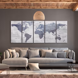 Tableau Cartes du monde Concrete World Map (5 Parts) Narrow - PD11562-225-90