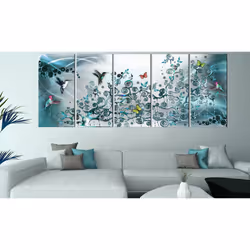 Tableau Hummingbirds Dance 5 Pièces Turquoise Narrow - PD8286-225-90