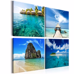 Planete Discount PD10009-40-40, Paysage marin, Bleu, Marron, Vert, Blanc, Panneaux MDF, 400 mm, 20 mm, 400 mm