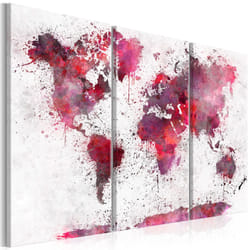 Tableau Cartes du monde World Map: Red Watercolors (3 Parts) - PD11596-120-80