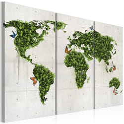 Tableau Cartes du monde Monde vert des papillons - triptyque - PD11673-120-80