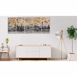 Tableau Fleurs Magnolia Park (5 Parts) Narrow Orange - PD11290-225-90
