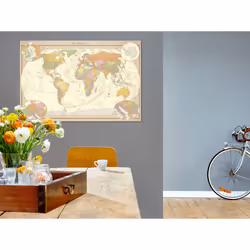 Tableau Cartes du monde Cream World Map - PD11733-120-80