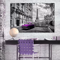 Tableau Villes Car in Paris (1 Part) Violet Wide - PD12198-120-80