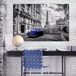 Tableau Villes Car in Paris (1 Part) Blue Wide - PD12199-120-80