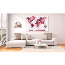 Tableau Cartes du monde World Map: Red Watercolors (1 Part) Wide - PD11735-120-80