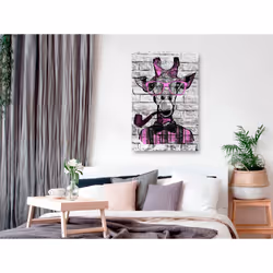 Tableau Giraffe with Pipe 1 Pièce Vertical Pink - PD8428-80-120