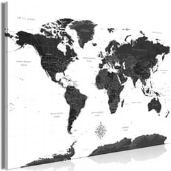 Tableau Cartes du monde Black and White Map (1 Part) Wide - PD11739-120-80