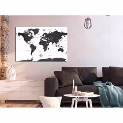 Tableau Cartes du monde Black and White Map (1 Part) Wide - PD11739-120-80