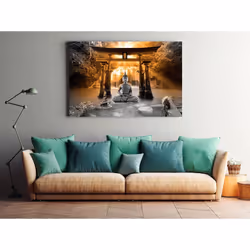Tableau Zen Buddha Smile (1 Part) Wide Orange - PD12623-120-80