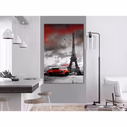 Tableau Villes Red Car in Paris (1 Part) Vertical - PD12218-80-120