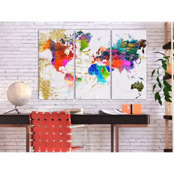 Tableau Cartes du monde Golden Front (3 Parts) - PD11798-120-80