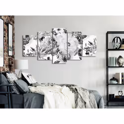 Tableau Fleurs Rose Composition (5 Parts) Wide Black and White - PD11411-200-100