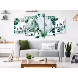 Tableau Fleurs Rose Composition (5 Parts) Wide Green - PD11413-200-100