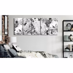 Tableau Fleurs Rose Composition (5 Parts) Narrow Black and White - PD11415-225-90