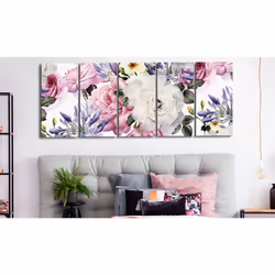 Tableau Fleurs Rose Composition (5 Parts) Narrow Colourful - PD11416-225-90