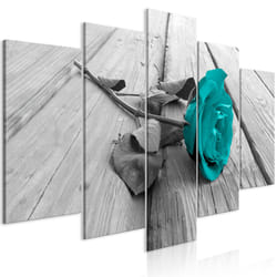 Tableau Fleurs Rose on Wood (5 Parts) Wide Turquoise - PD11422-200-100