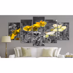 Tableau Fleurs Yellow Poppies (5 Parts) Wide - PD11432-200-100
