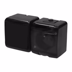 Interrupteur avec prise - Karlik - Junior - Étanche IP54 - Noir - 16A