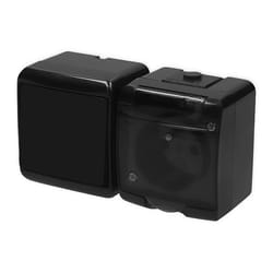 Interrupteur avec prise - Karlik - Junior - Étanche IP54 - Noir - 16A