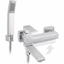ZICCO - MITIGEUR MURAL DE BAIN AVEC BEC PIVOTANT / RABATTABLE + DOUCHETTE ET FLEXIBLE DE DOUCHE INCLUS, Le mitigeur de bain Z ...