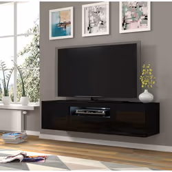 Meuble TV universel Aura 150 cm à poser ou suspendu noir mat / noir brillant avec LED