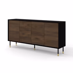 Commode SHERWOOD Buffet 4D 180 cm fraisée sur pieds noir mat / chêne catania